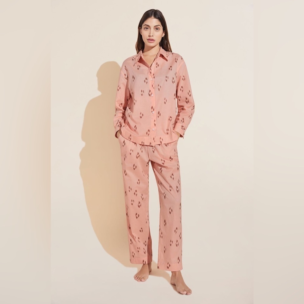 Eberyjey Organic Sandwashed Cotton Printed Long PJ Set in Animal Spot Rose Cloud